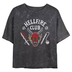 Stranger Things Hellfire Club Mineral Wash Crop Tee Shirt